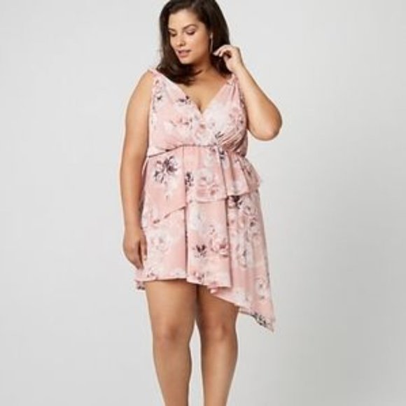 NWT LeChateau PLUS SIZE Floral Peach Pink Corral Blush Asymmetrical Chiffon - Picture 7 of 7